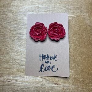 Red Rose Earrings Retro Women Whimsical Cottage